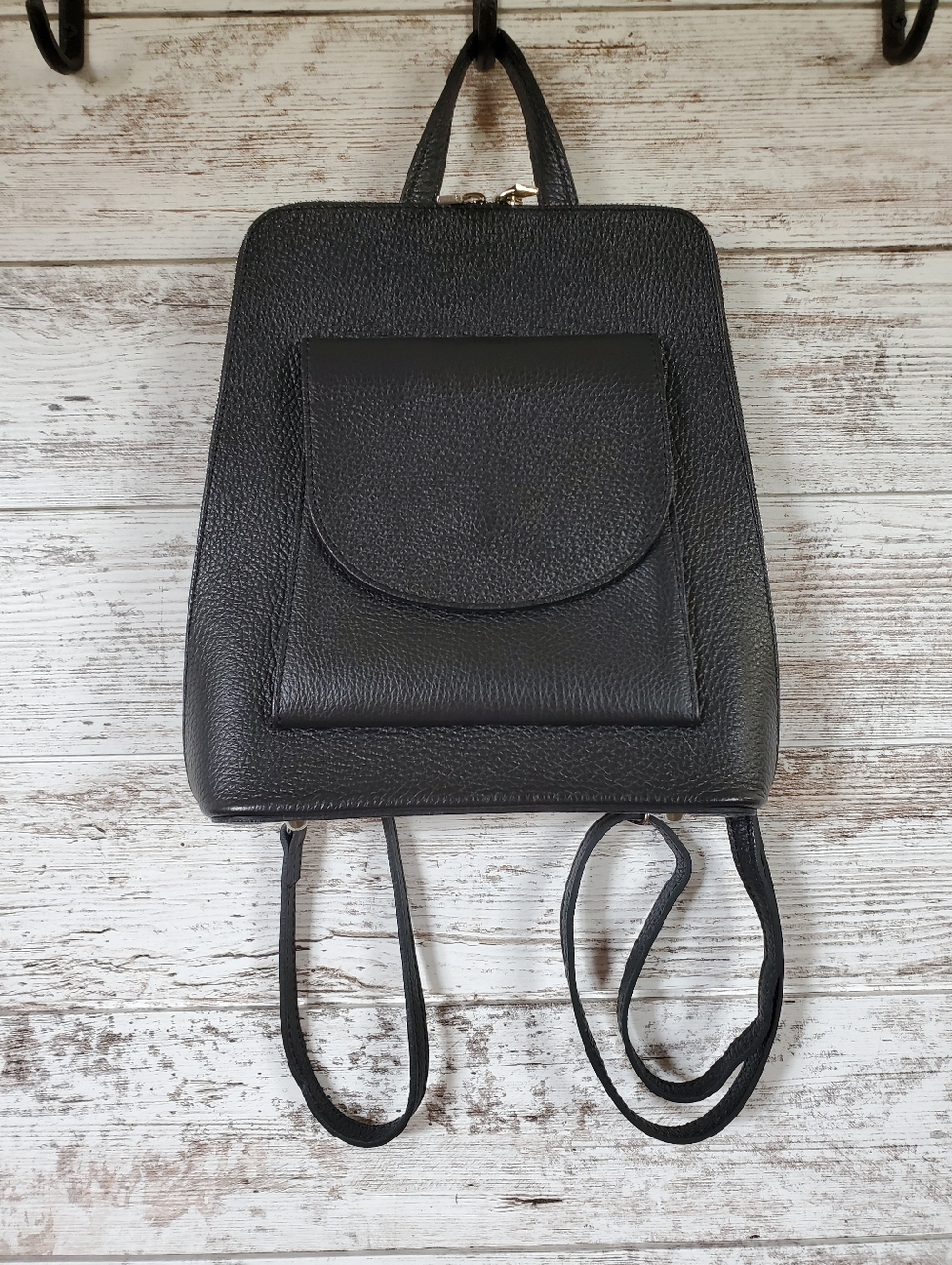 Tano Italian Backpack Slim Convertible Black Leather Shoulder Bag Italy Vacation